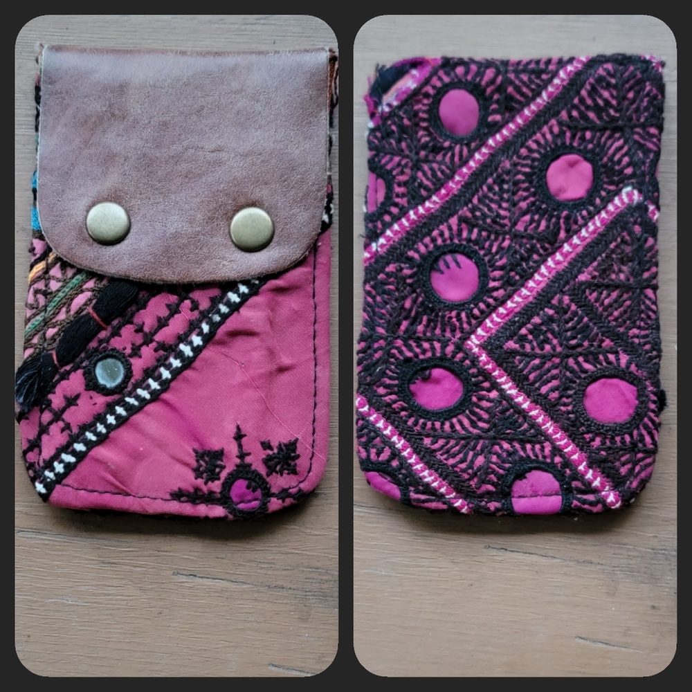 🕺🥂 Free People Boho Embroidered Repurposed vtg banjara hippie Wallet card case
